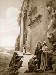 Darius überwacht seine Inschrift in Behistun, Illustration aus 