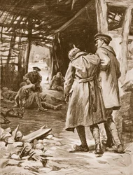 Private J.S. Kerr leistet Erste Hilfe auf einem schwer beschossenen Bauernhof