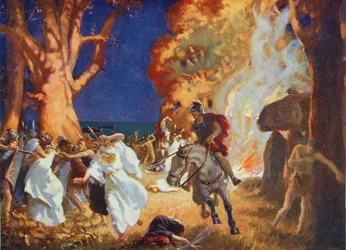 Das Massaker an den Druiden auf Anglesey durch die Römer im Jahr 60 n. Chr., Illustration aus 
