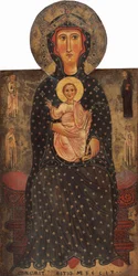 Madonna und Kind auf dem Thron mit vier Heiligen, um 1240-1245