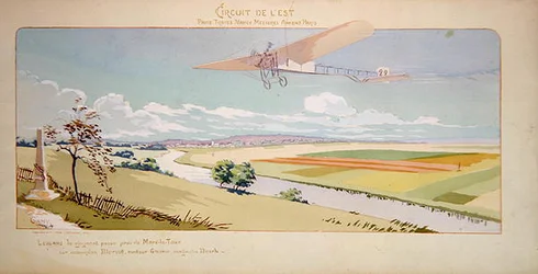 Graf Charles de Lambert in einem Bleriot-Eindecker fliegt den West Circuit, veröffentlicht von Mabileau, Paris