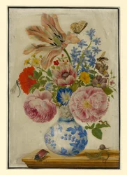 Chinesische Vase mit Rosen, Mohn und Nelken