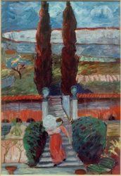 Frühlingslandschaft mit Mädchen