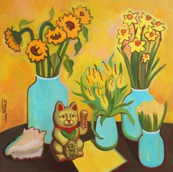 Glückliche Blumen Glückskatze