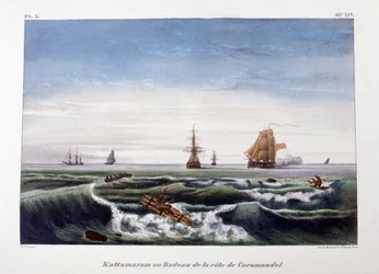 Ein Floß vor der Küste von Coromandel, Indien, 1828