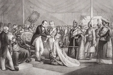 Großer Durbar in Cawnpore nach der Niederschlagung des Sepoy-Aufstands, 1858, aus 