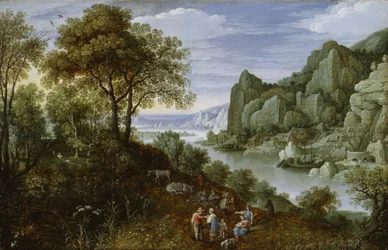 Flusslandschaft mit Bergbau