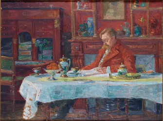 Émile Verhaeren 1855-1918 am Tisch, 1900