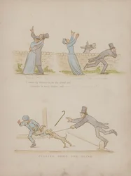 Seite aus den Humours of Cynicus (farbige Gravur)