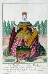 Eine Polsterung. Gravur von Martin Engelbrecht (1684-1756), in „Neue Versammlung der manouvries habilles“ 18. Jahrhundert, Deutschland. Paris, Kunstgewerbemuseum