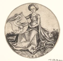 Schild mit Schwan, gehalten von einer Frau, ca. 1435-1491