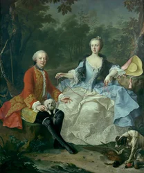 Graf Giacomo Durazzo 1717-1794 in der Gestalt eines Jägers mit seiner Frau, wahrscheinlich frühe 1760er Jahre