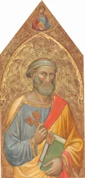 Heiliger Petrus, mit dem heiligen Jakobus Major oben, [linkes Panel], ca. 1415-1420