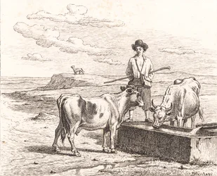 Ein Hirtenjunge an einem Wassertrog. Illustration zu Chr. Winther "Fünfundzwanzig Bilder für kleine Kinder"