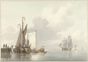 Flussansicht mit vertäuten Schiffen