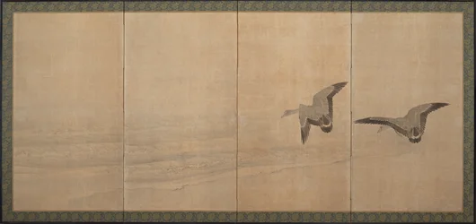Gänse über einem Strand, Edo-Periode, 18. Jahrhundert