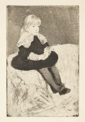 Mademoiselle Luguet auf einem Sofa sitzend