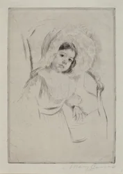 Margot in einem schlaffen Hut, lehnt an einem Stuhl, ca. 1902