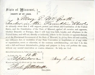 Loyalitätseid von Mary E. McGrath aus Missouri, County of St. Louis