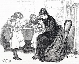 Kinder werden von ihrer Mutter vorgelesen