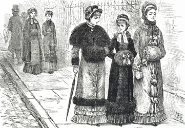Illustration, die junge Frauen mit Muffen darstellt, um ihre Hände während des kälteren Wetters warm zu halten