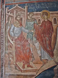Heiliger Georg vor dem Kaiser Diokletian, 14. Jahrhundert