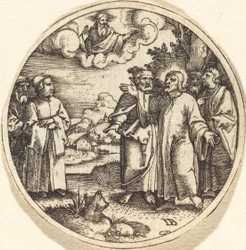 Christus mit drei seiner Apostel