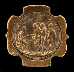 Schwertknauf mit eingelegter Plakette des Urteils des Paris
