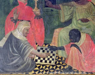 Ein Maure und ein Christ spielen Schach, aus dem Altarbild der Heiligen Nikolaus, Claire und Antonius Abt