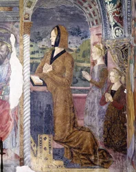 Italien, Region Piemont, Serralunga di Crea, Fresko in der Kapelle der Basilika Santa Maria Assunta