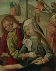 Die Jungfrau und der heilige Johannes trauern über den Leichnam Christi, Fragment einer Beweinung Christi