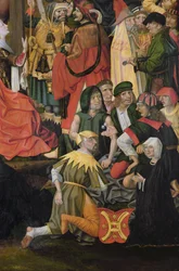 Die Soldaten losen um die Kleider Christi, Detail von der Kreuzigung, ca. 1500