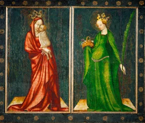 Zwei äußere Tafeln eines Altars, links Madonna, rechts Heilige Dorothea