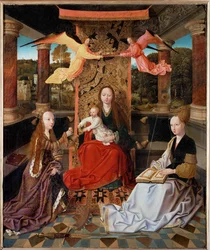 Krönung der thronenden Madonna mit der heiligen Katharina von Alexandrien und der heiligen Barbara