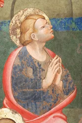 Pfingsten (Detail mit einem betenden Heiligen, ca. 1420)