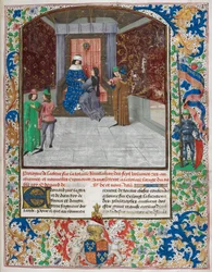 Edward IV. auf dem Thron, trägt den Orden vom Goldenen Vlies, erhält das Buch von Jean Wavrin, aus 