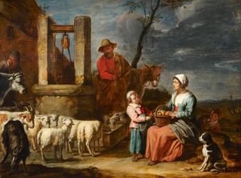 Bauernfamilie an einem Brunnen