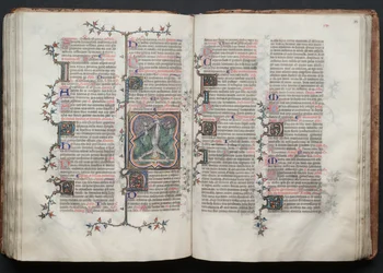 Das Gotha Missale: Fol. 117v, St. Peter kopfüber ans Kreuz gebunden, ca. 1375