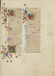 Initiale E: Heilige Lucia; Initiale M: Heiliger Thomas; Initiale D: Heiliger Thomas predigt