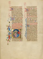 Initiale O: Der Engel des Heiligen Matthäus hält sein Evangelium hoch