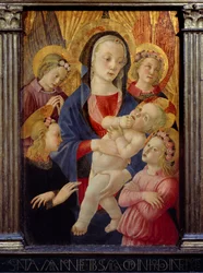 Die Jungfrau und das Kind umgeben von vier Engeln