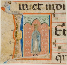 Heilige Frau in einem verzierten Initial "L" aus einem Chorbuch