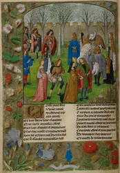 Der Carolle im Garten. Der Liebhaber wird eingeladen, mit einer Gruppe von Paaren zu tanzen, angeführt von Sir Mirth und Lady Gladness, aus 