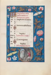 Stundenbuch von Königin Isabella der Katholischen, Königin von Spanien: Fol. 9r, August - Weizendreschen
