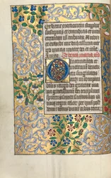 Stundenbuch Gebrauch von Rouen: fol. 22v, Große Initiale O mit aufwändigem Rand, ca. 1470