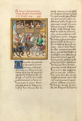 Jacques de Lalaing kommt zu einem Turnier mit den Grafen von Maine und Saint Pol