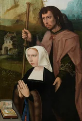 (Detail) des rechten Panels der Jungfrau und des Kindes mit der Heiligen Katharina und der Heiligen Barbara, ca. 1520-25