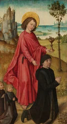 Ein Stifter und seine zwei Söhne mit dem heiligen Johannes dem Evangelisten