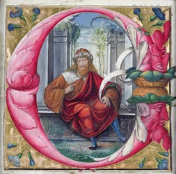 Historiierte Initiale C oder O, die König David darstellt