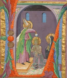 Initiale L: Die Taufe des heiligen Augustinus